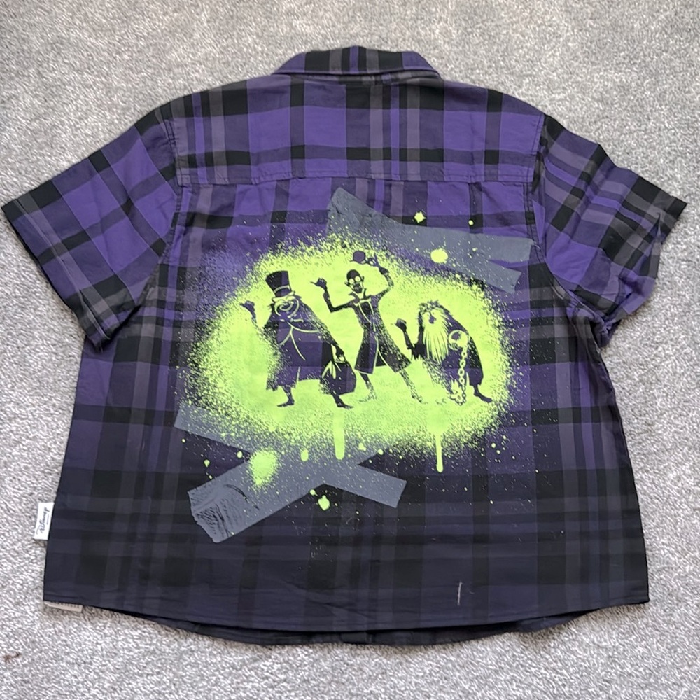 Disney Her Universe Haunted Mansion Purple and Black Plaid Button Down Shirt